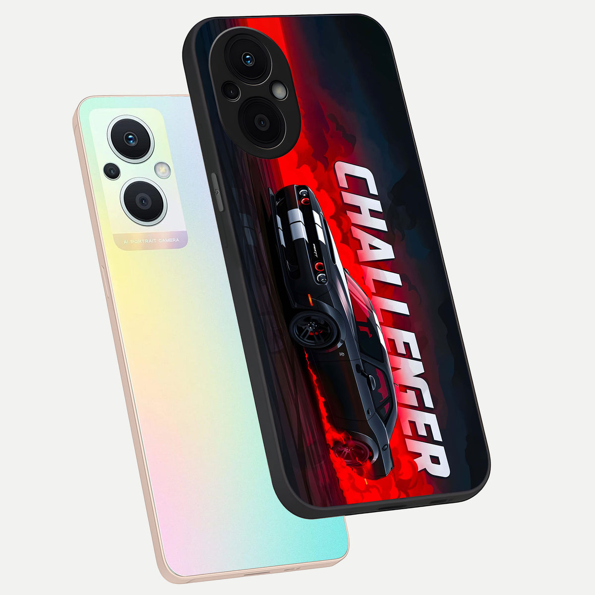  Crimson Challenger Fury phone case For Oppo F21 Pro 5G showing premium glass back cover with detailed artwork