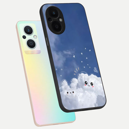  Cute Blossom Cloud phone case For Oppo F21 Pro 5G showing premium glass back cover with detailed artwork