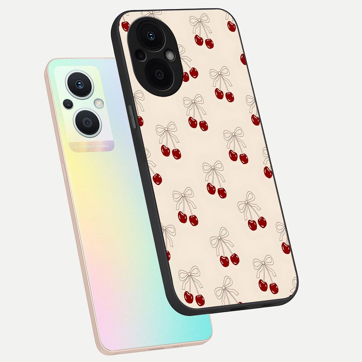  Cute Cherry Pattern phone case For Oppo F21 Pro 5G showing premium glass back cover with detailed artwork