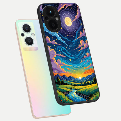  Dreamy Night Landscape phone case For Oppo F21 Pro 5G showing premium glass back cover with detailed artwork
