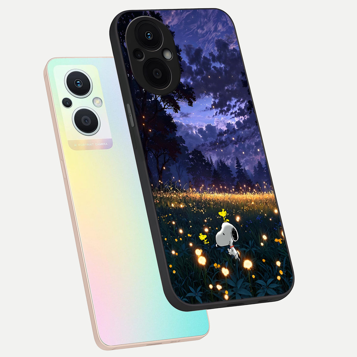  Firefly Meadow Magic phone case For Oppo F21 Pro 5G showing premium glass back cover with detailed artwork