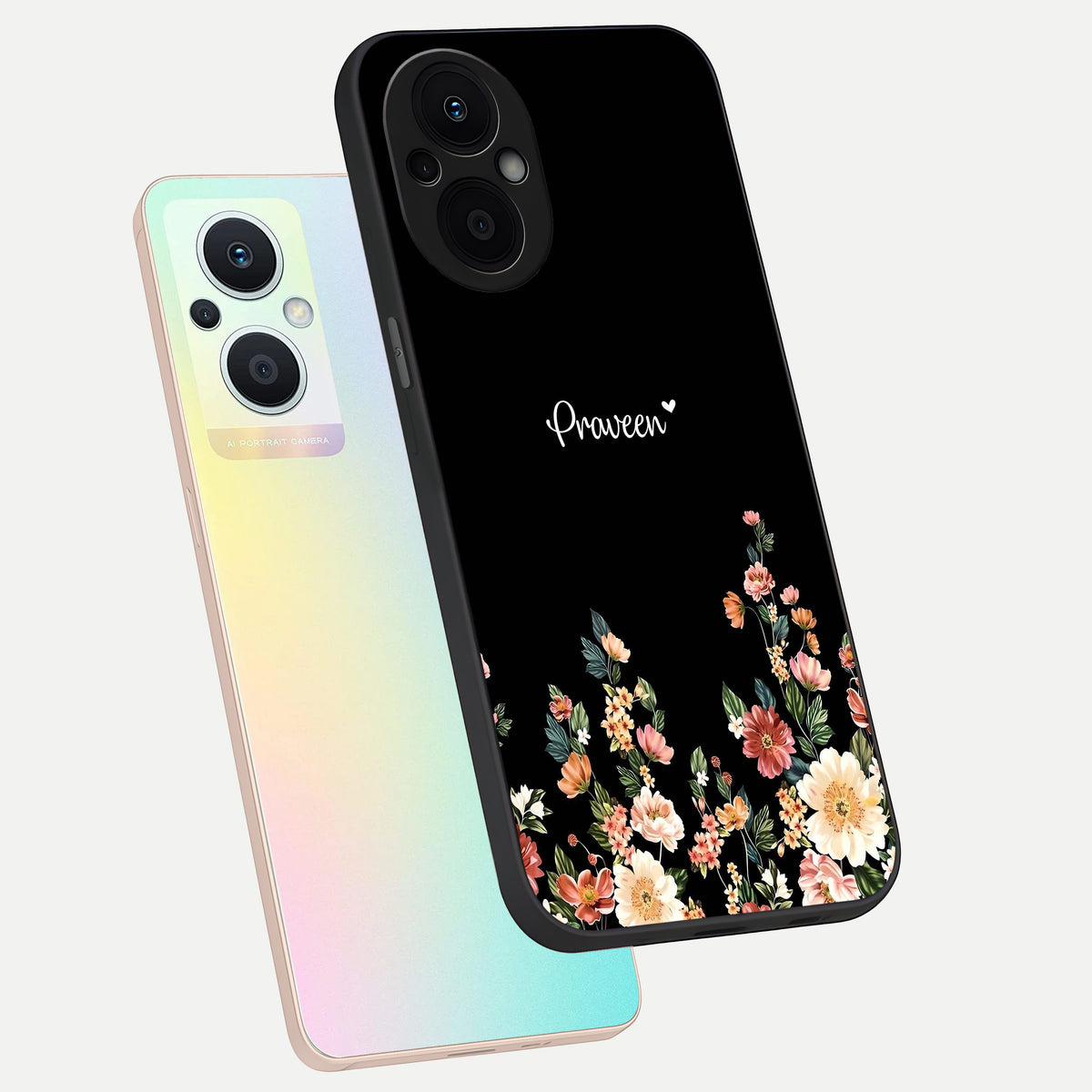  Floral Design Personalized Custom Name phone case For Oppo F21 Pro 5G showing premium glass back cover with detailed artwork