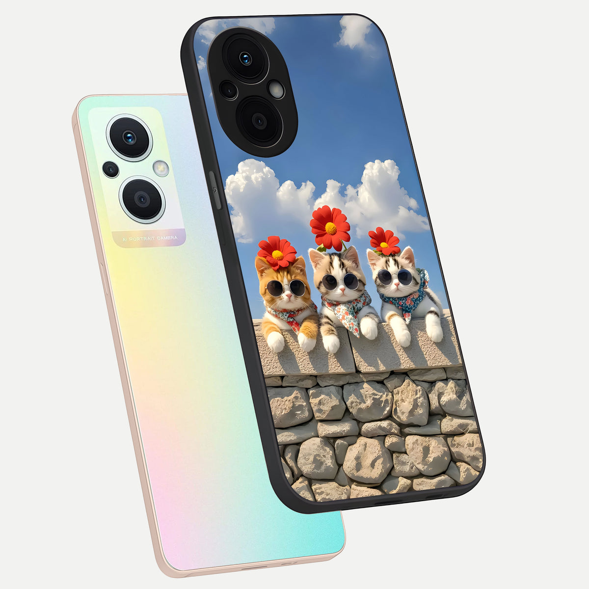  Floral Kitty Squad phone case For Oppo F21 Pro 5G showing premium glass back cover with detailed artwork
