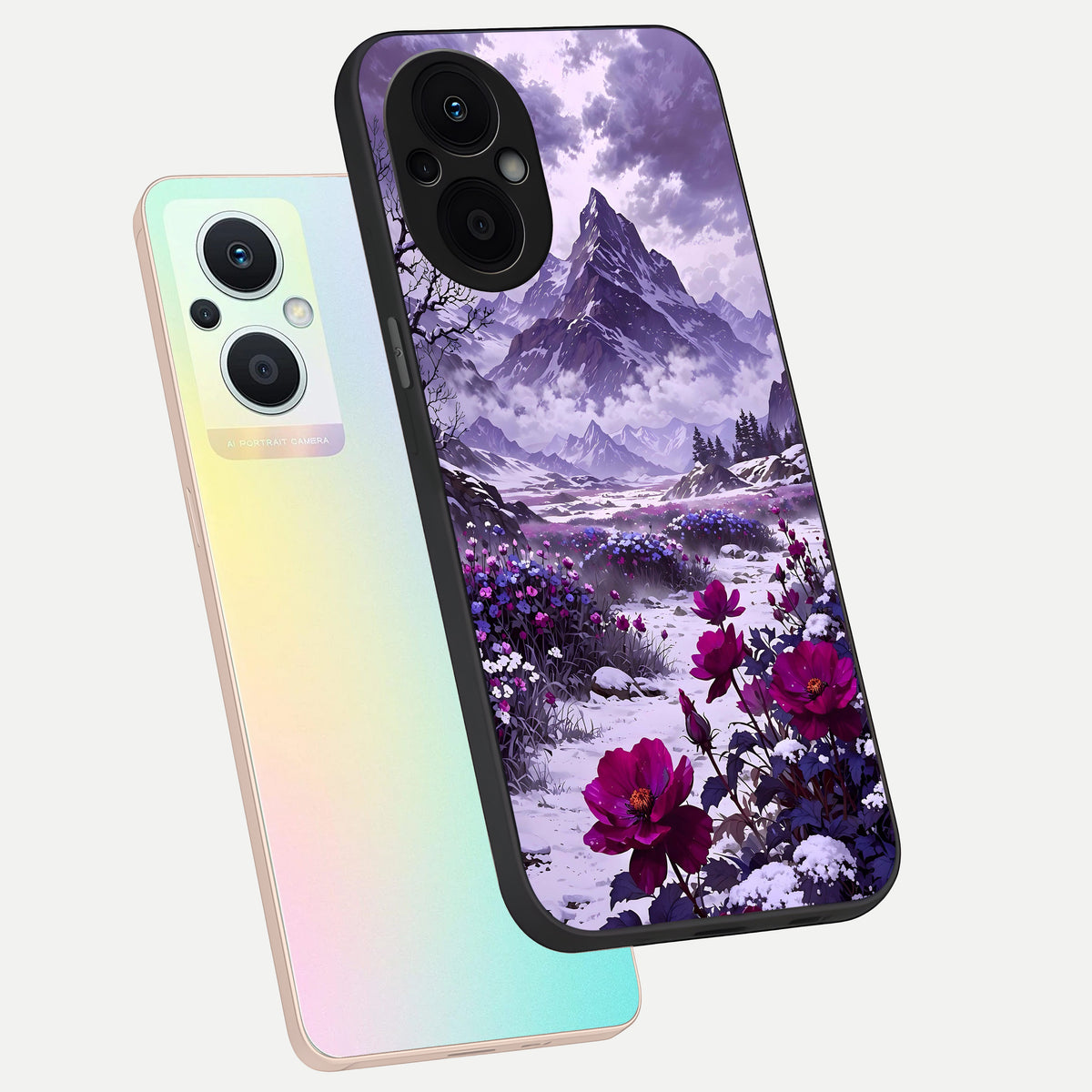  Flower Mountain View phone case For Oppo F21 Pro 5G showing premium glass back cover with detailed artwork