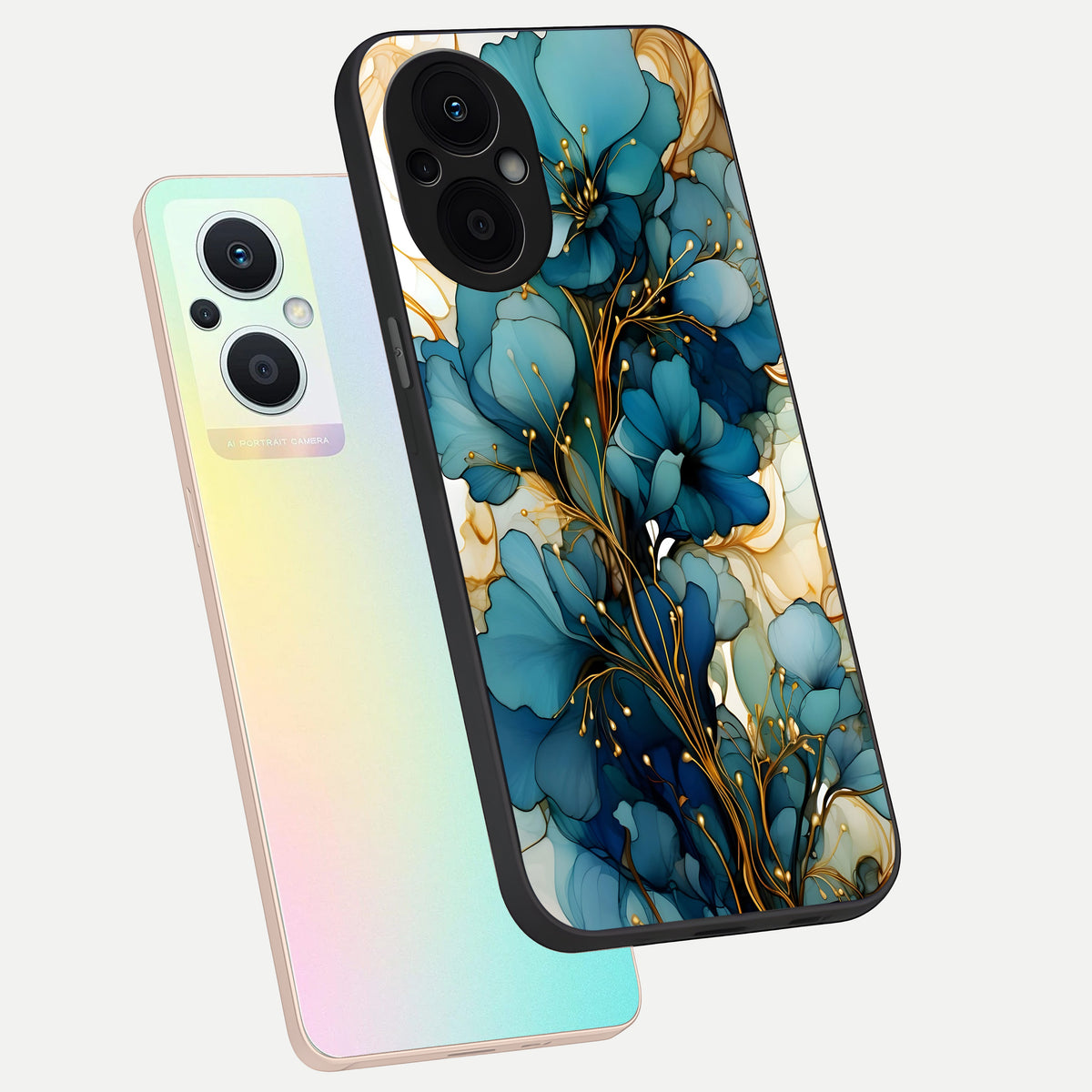  Golden Bloom Symphony phone case For Oppo F21 Pro 5G showing premium glass back cover with detailed artwork