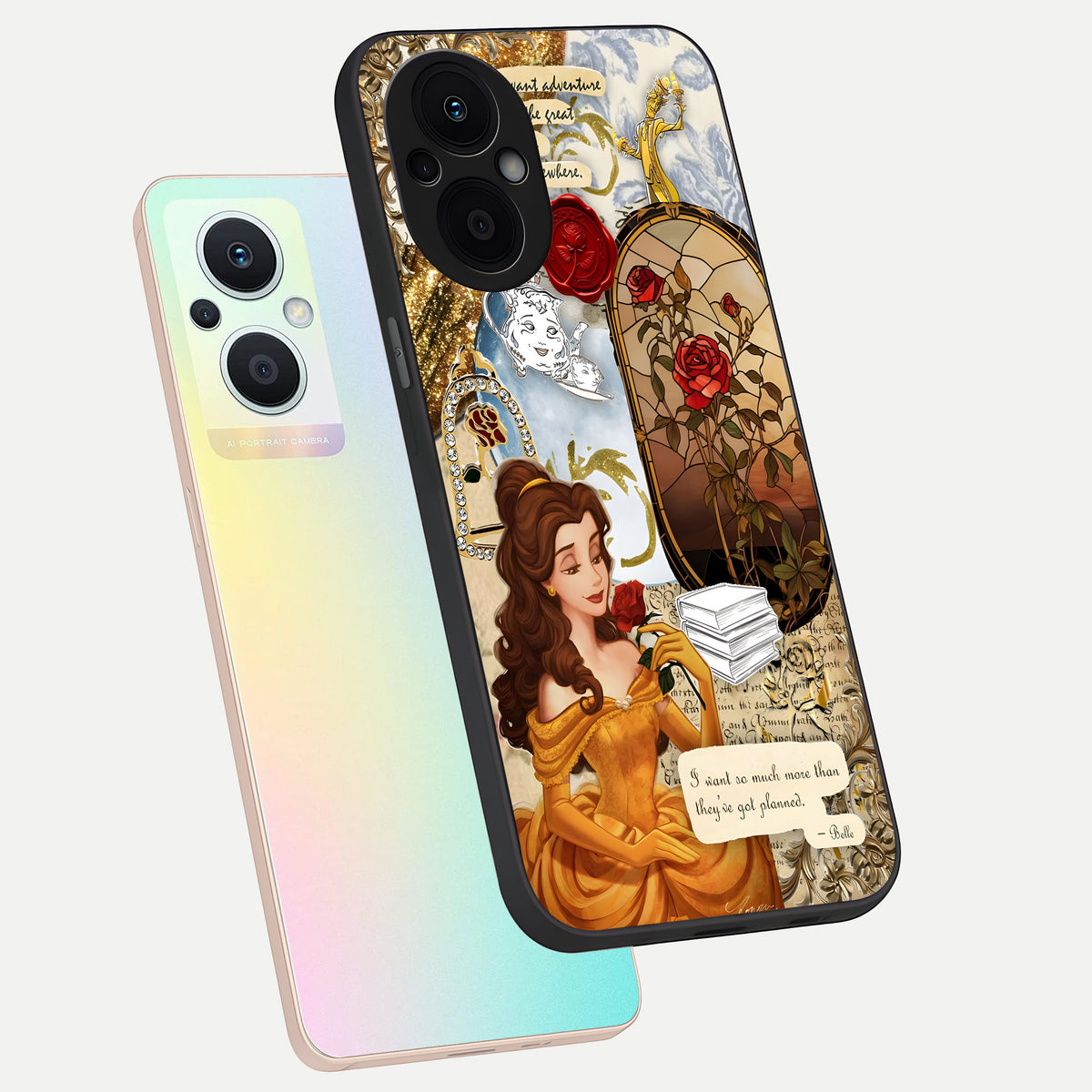  Golden Dream Belle phone case For Oppo F21 Pro 5G showing premium glass back cover with detailed artwork