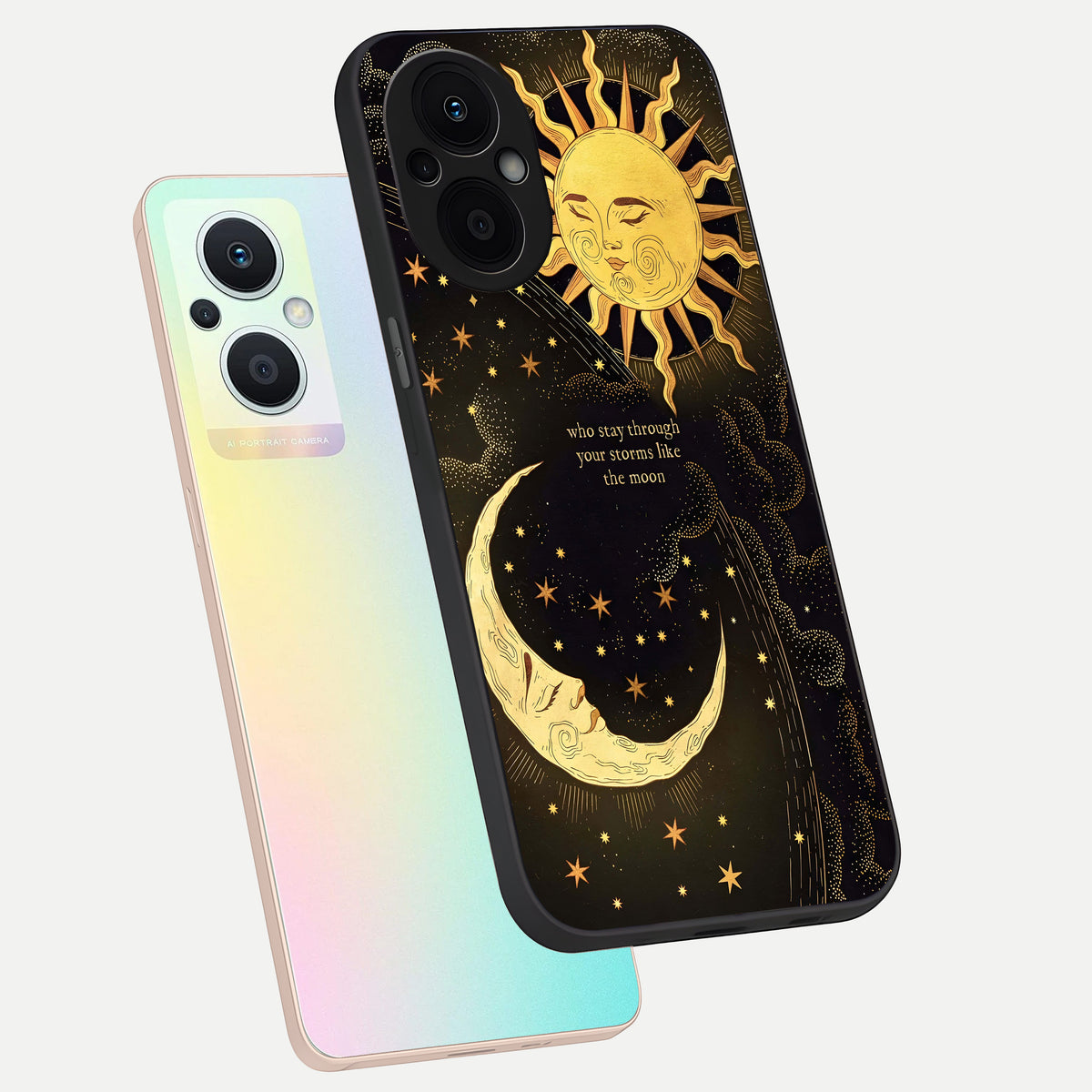  Golden Lunar Love phone case For Oppo F21 Pro 5G showing premium glass back cover with detailed artwork