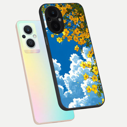  Golden Petal Sky phone case For Oppo F21 Pro 5G showing premium glass back cover with detailed artwork