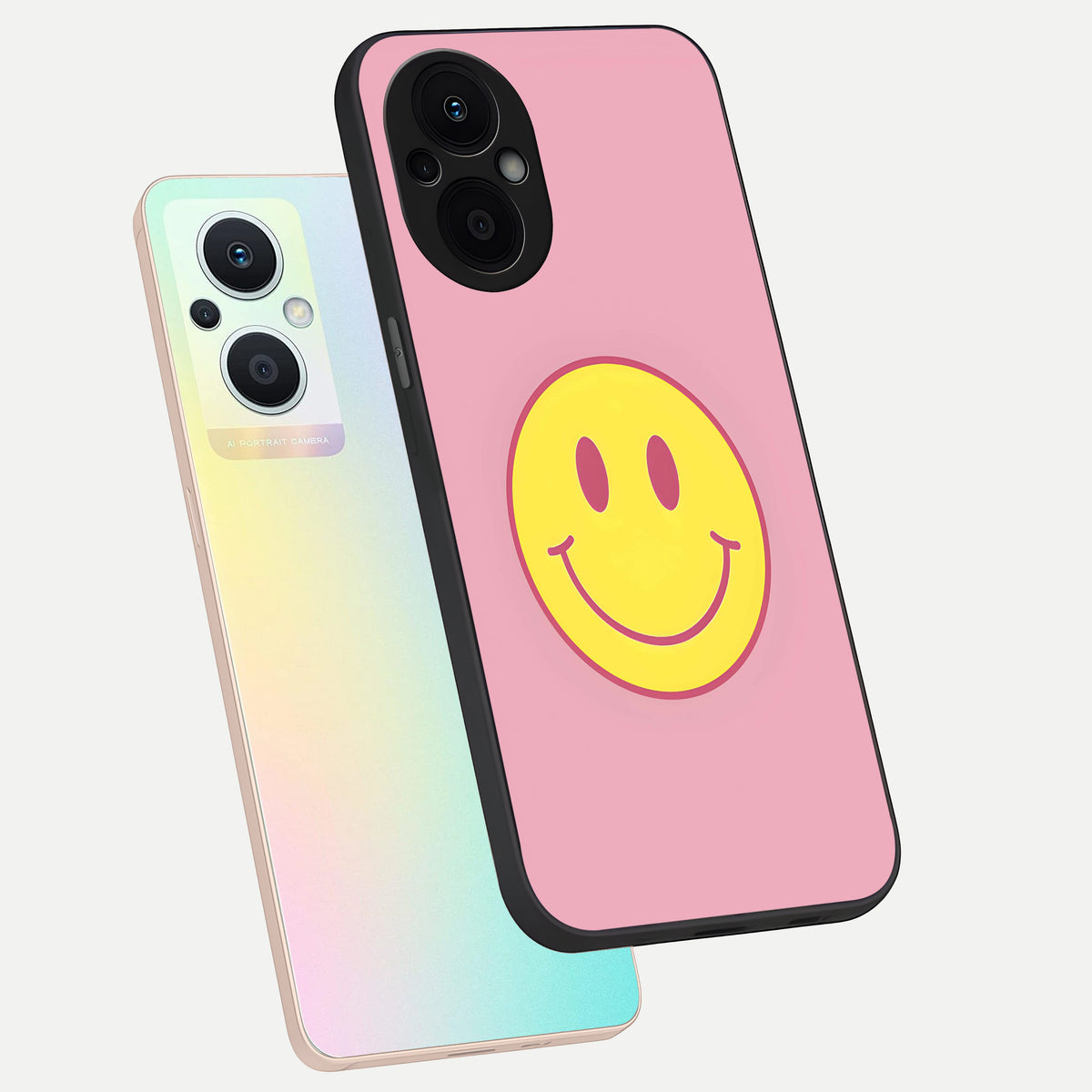  Happy Pink Mood phone case For Oppo F21 Pro 5G showing premium glass back cover with detailed artwork