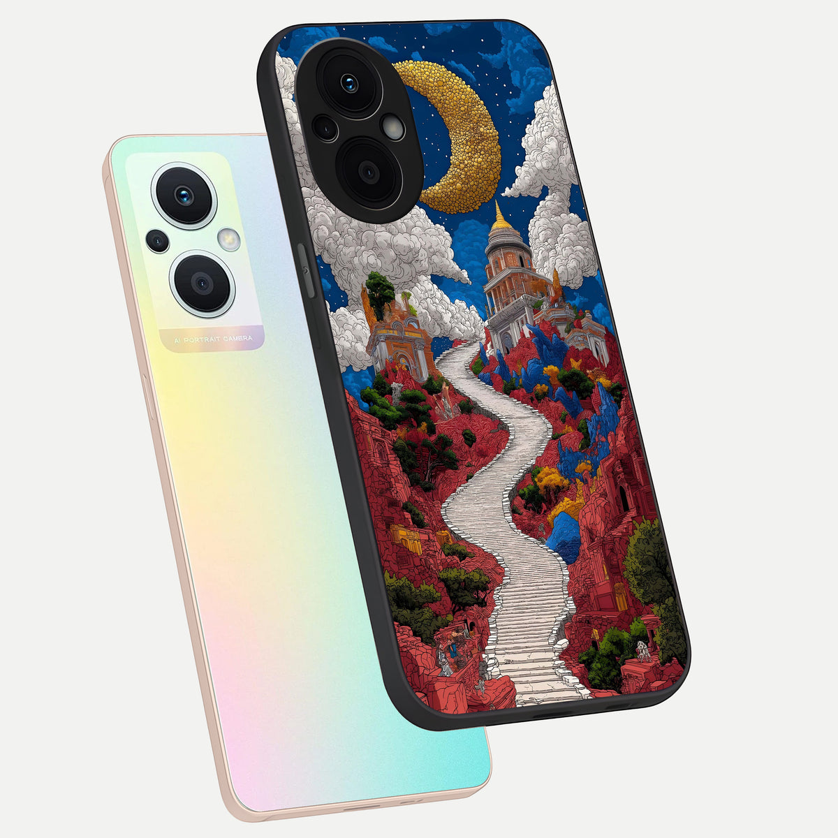  Heavenly Moon Path phone case For Oppo F21 Pro 5G showing premium glass back cover with detailed artwork
