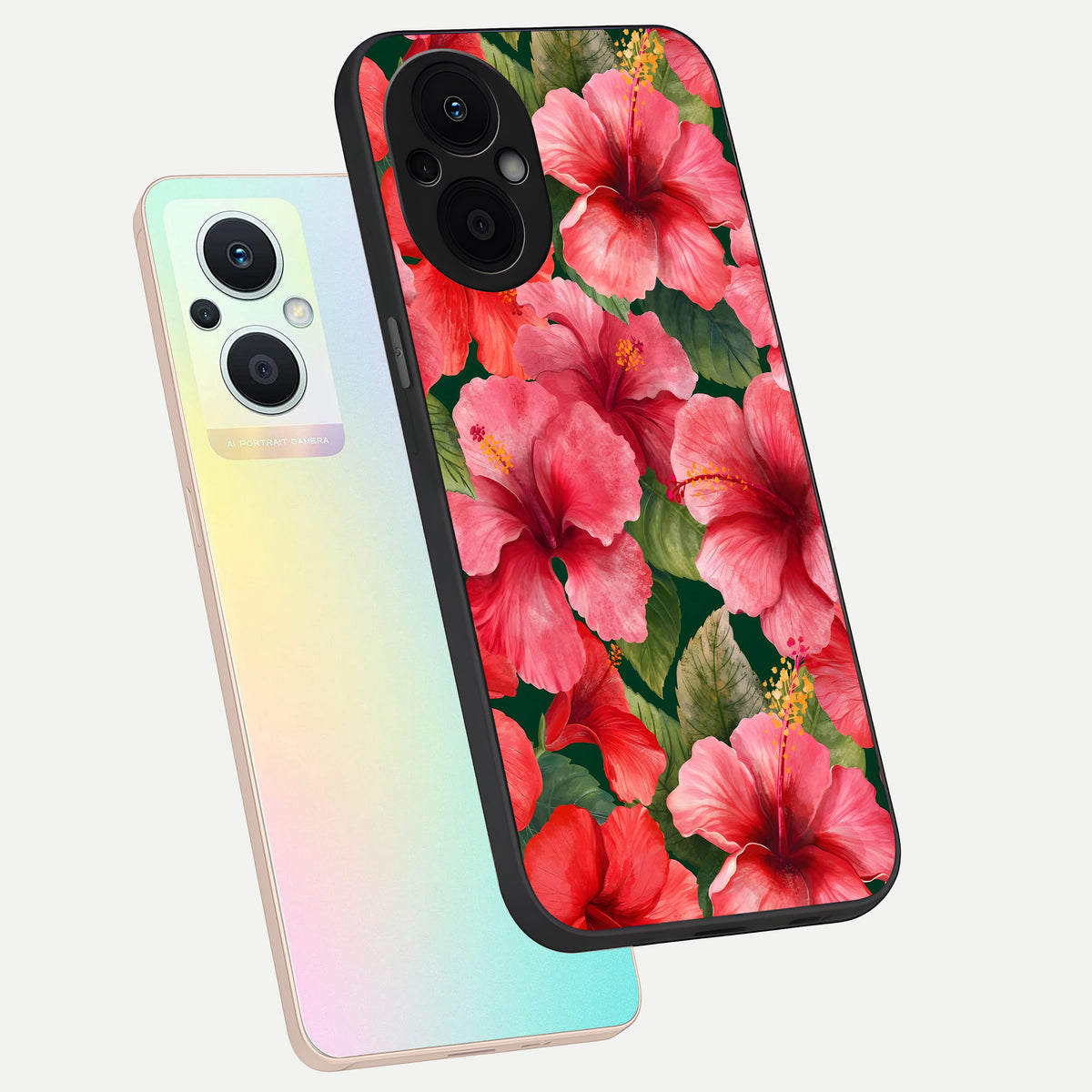  Hibiscus Pattern phone case For Oppo F21 Pro 5G showing premium glass back cover with detailed artwork