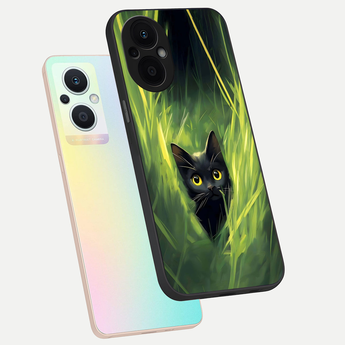  Hidden Cat Whisper phone case For Oppo F21 Pro 5G showing premium glass back cover with detailed artwork