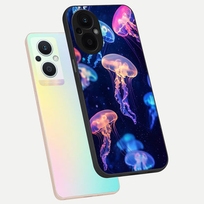  Jellyfish Pattern phone case For Oppo F21 Pro 5G showing premium glass back cover with detailed artwork