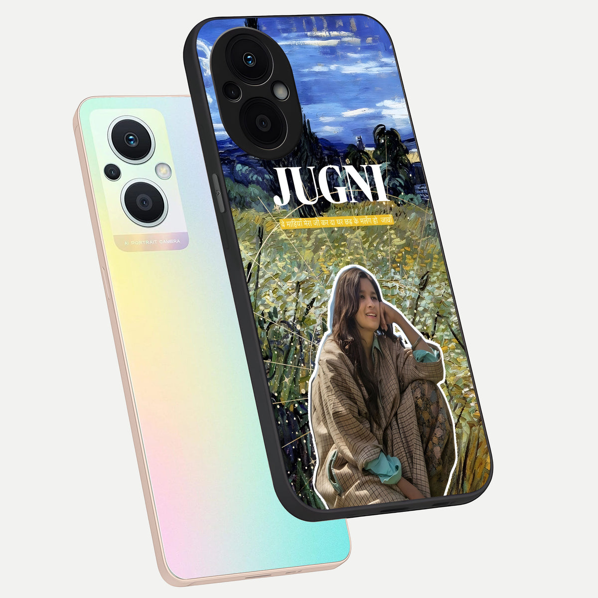  Jugni Soul Vibes phone case For Oppo F21 Pro 5G showing premium glass back cover with detailed artwork