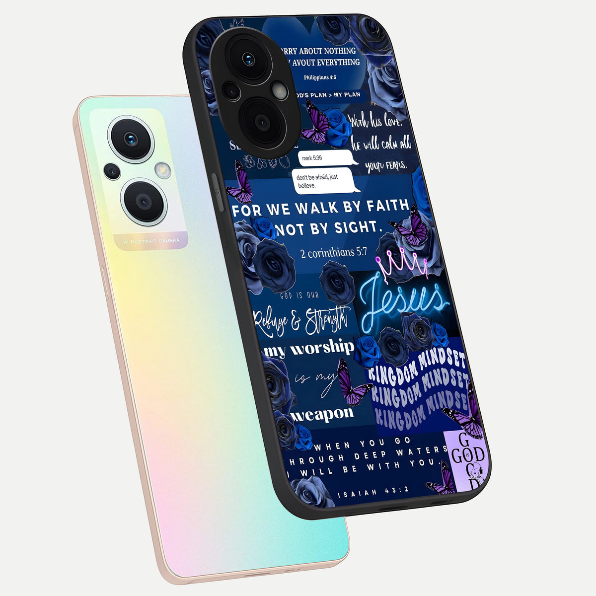  Kingdom Faith Glow phone case For Oppo F21 Pro 5G showing premium glass back cover with detailed artwork