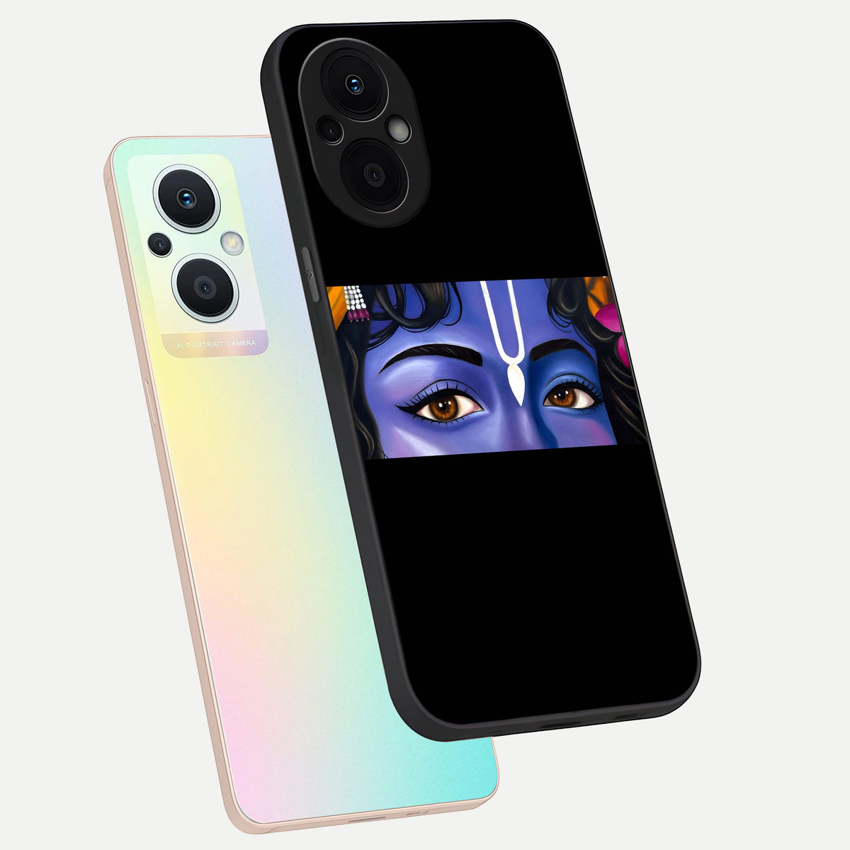  Krishna Eye phone case For Oppo F21 Pro 5G showing premium glass back cover with detailed artwork