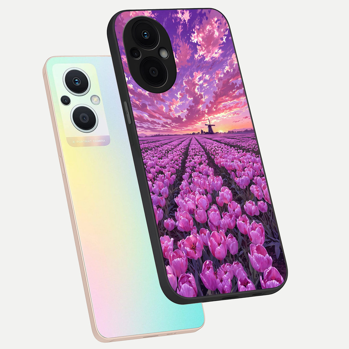  Lavender Dream Skies phone case For Oppo F21 Pro 5G showing premium glass back cover with detailed artwork