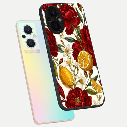  Lemon Rose Charm phone case For Oppo F21 Pro 5G showing premium glass back cover with detailed artwork
