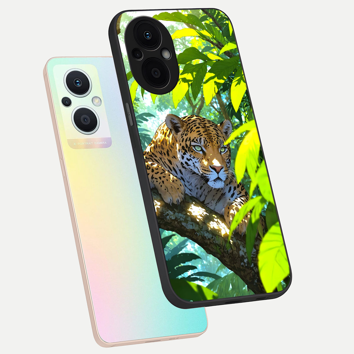  Leopard in Jungle phone case For Oppo F21 Pro 5G showing premium glass back cover with detailed artwork