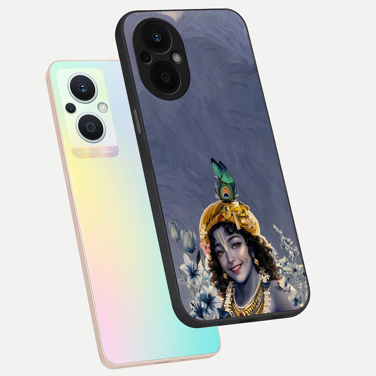  Lord Krishna phone case For Oppo F21 Pro 5G showing premium glass back cover with detailed artwork