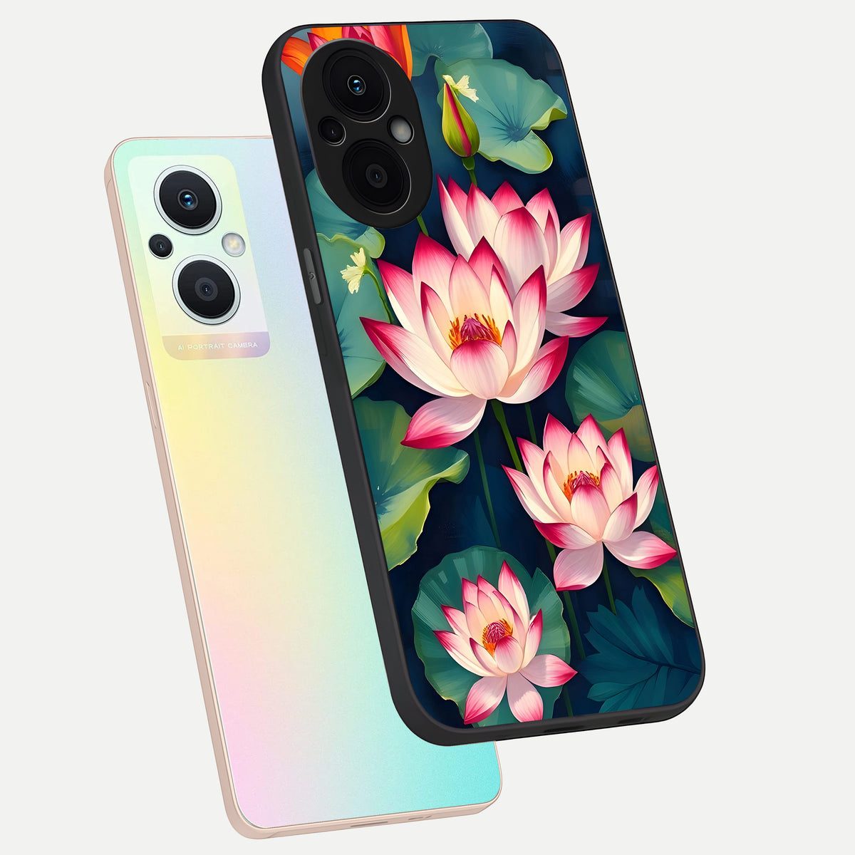  Lotus Dream Serenity phone case For Oppo F21 Pro 5G showing premium glass back cover with detailed artwork