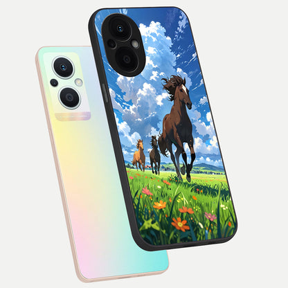  Majestic Horses Galloping phone case For Oppo F21 Pro 5G showing premium glass back cover with detailed artwork