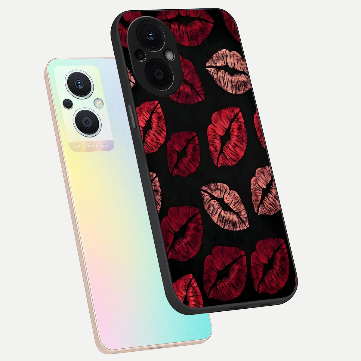  Midnight Kiss Love phone case For Oppo F21 Pro 5G showing premium glass back cover with detailed artwork