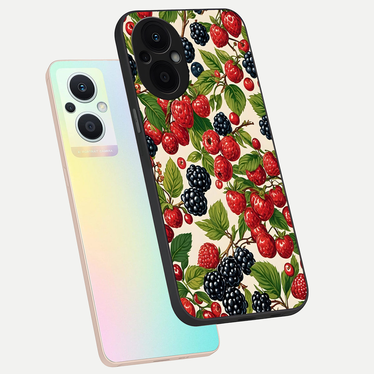  Mixed Berry Collage phone case For Oppo F21 Pro 5G showing premium glass back cover with detailed artwork