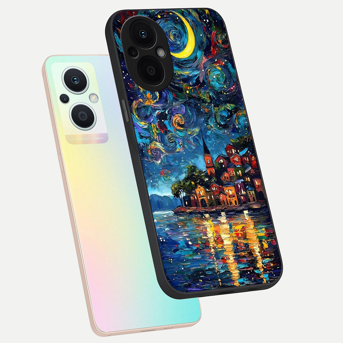  Moonlight Harbor Glow phone case For Oppo F21 Pro 5G showing premium glass back cover with detailed artwork