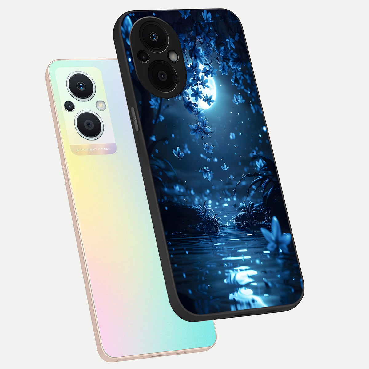  Moonlight Petal Dream phone case For Oppo F21 Pro 5G showing premium glass back cover with detailed artwork