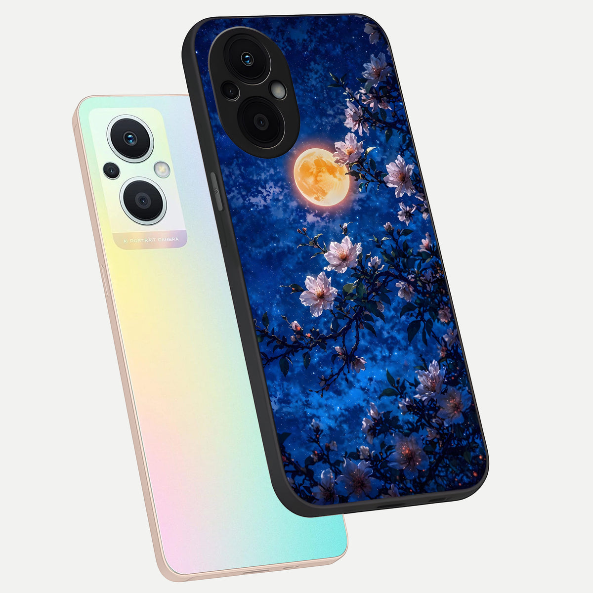  Moonlit Blossoms Night phone case For Oppo F21 Pro 5G showing premium glass back cover with detailed artwork