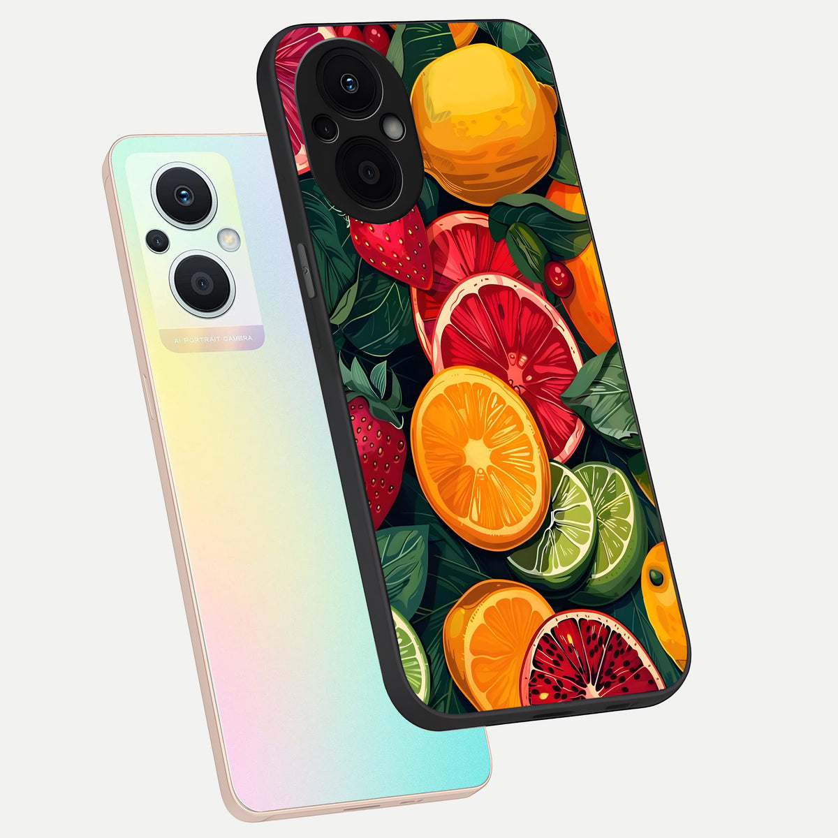  Multiple Fruits phone case For Oppo F21 Pro 5G showing premium glass back cover with detailed artwork