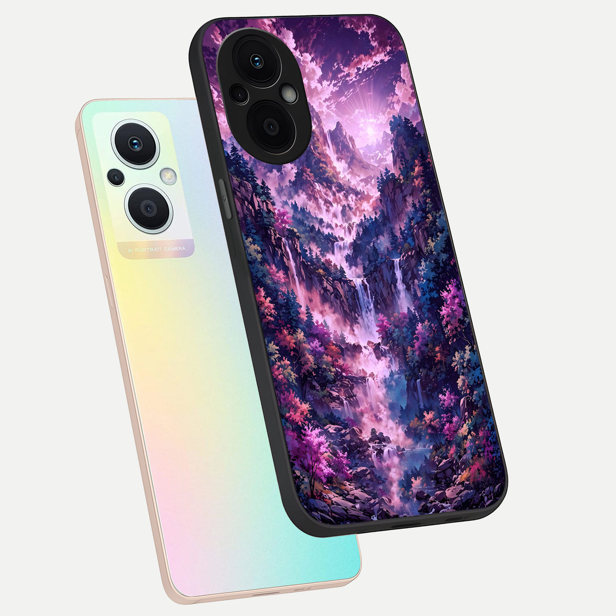  Mystic Cascade Peaks phone case For Oppo F21 Pro 5G showing premium glass back cover with detailed artwork