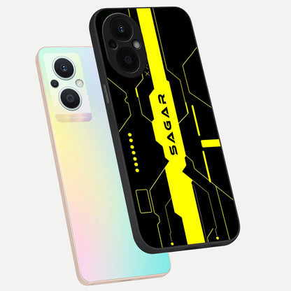  Neon CYBERPUNK Custom Name phone case For Oppo F21 Pro 5G showing premium glass back cover with detailed artwork