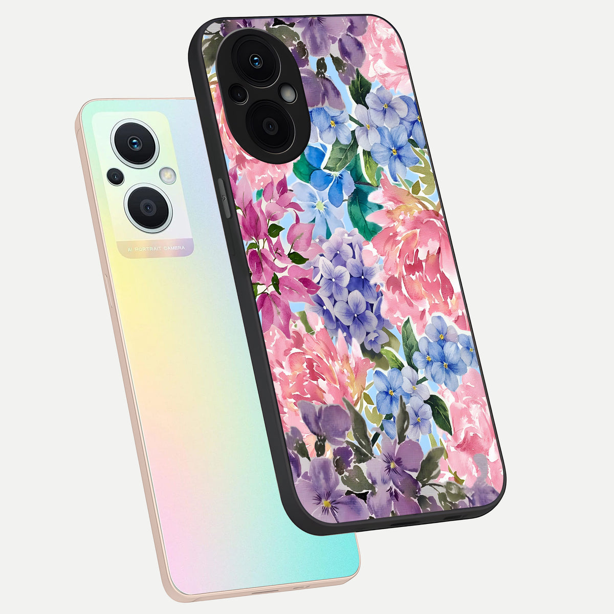  Pastel Floral Mix phone case For Oppo F21 Pro 5G showing premium glass back cover with detailed artwork