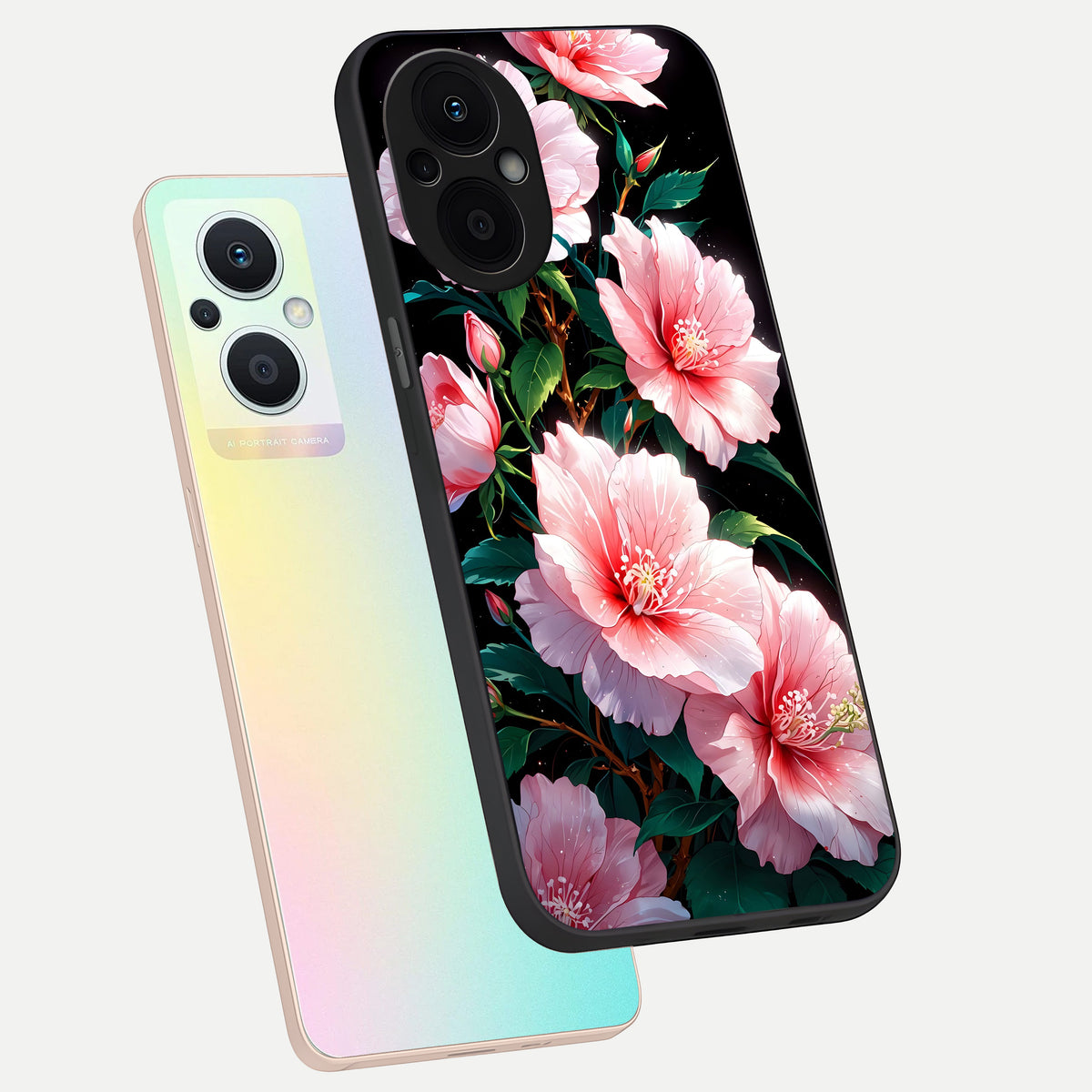  Peach Flower phone case For Oppo F21 Pro 5G showing premium glass back cover with detailed artwork