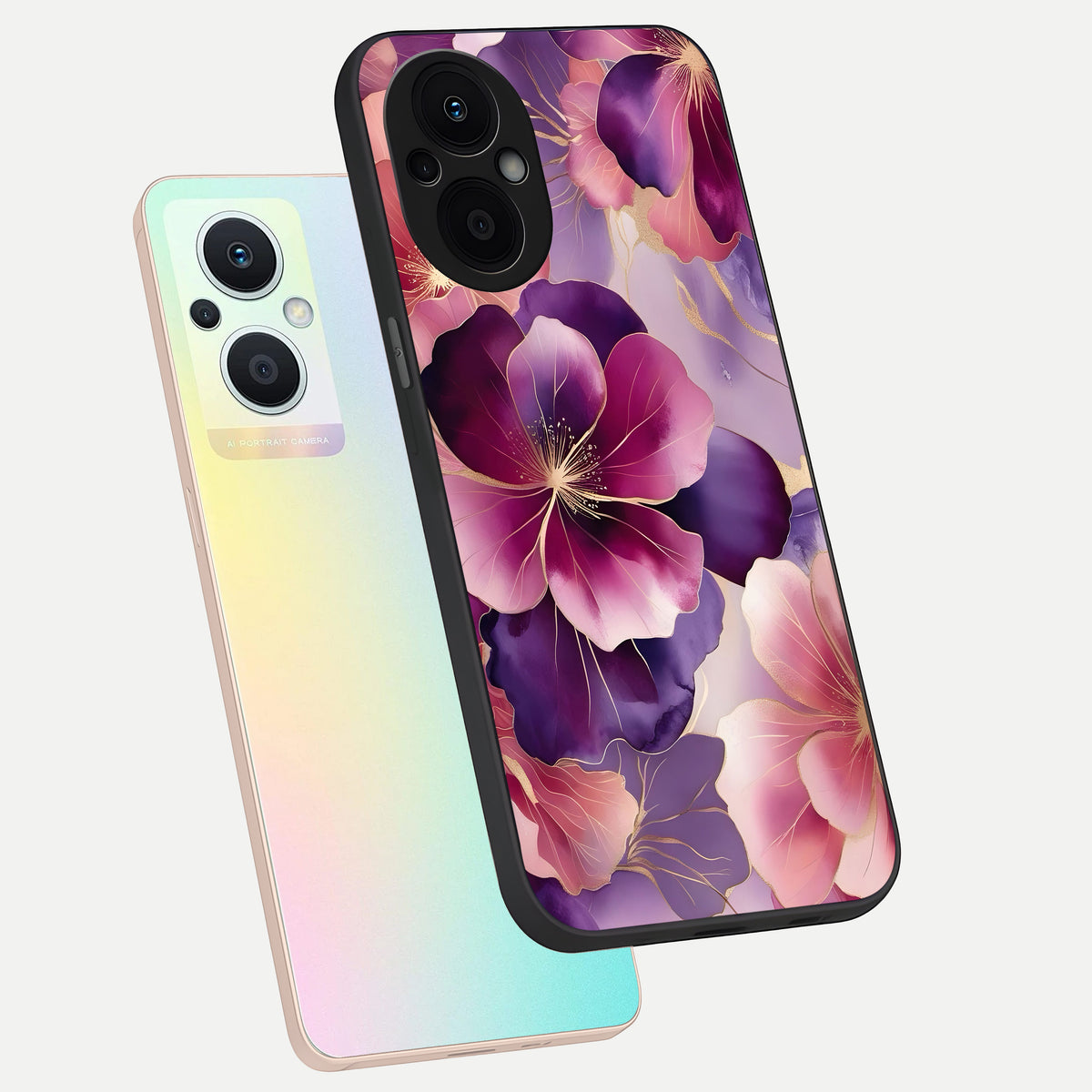  Pink Bouquet Florals phone case For Oppo F21 Pro 5G showing premium glass back cover with detailed artwork