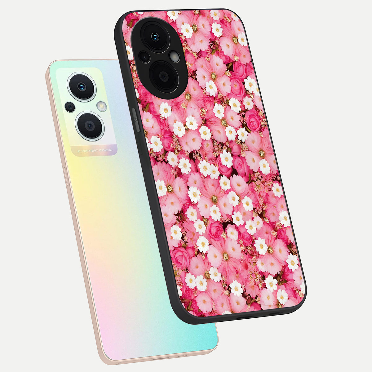  Pink Daisy Bliss phone case For Oppo F21 Pro 5G showing premium glass back cover with detailed artwork