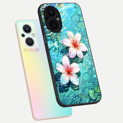  Pink Flowers in Water phone case For Oppo F21 Pro 5G showing premium glass back cover with detailed artwork