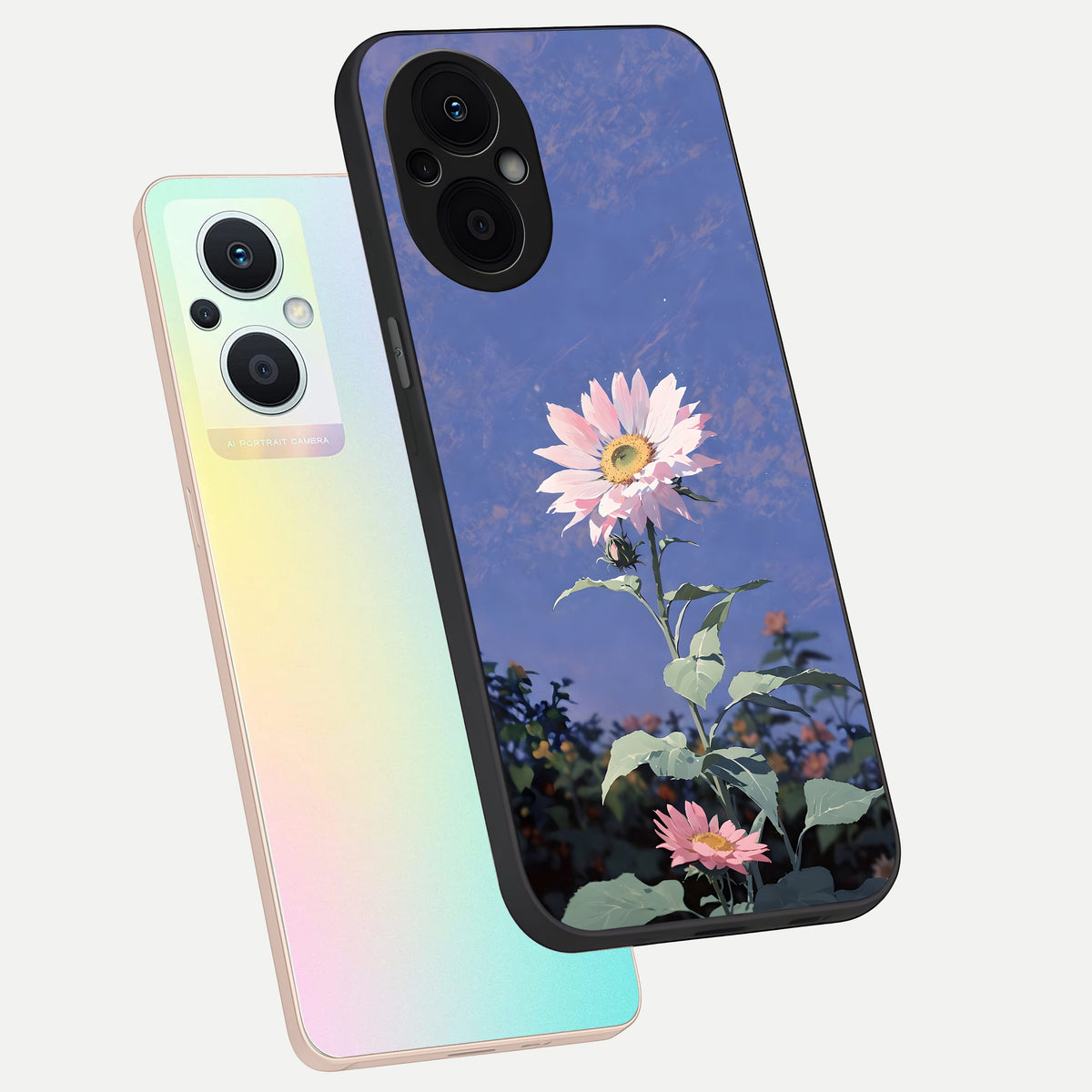  Pink Shells Outline phone case For Oppo F21 Pro 5G showing premium glass back cover with detailed artwork