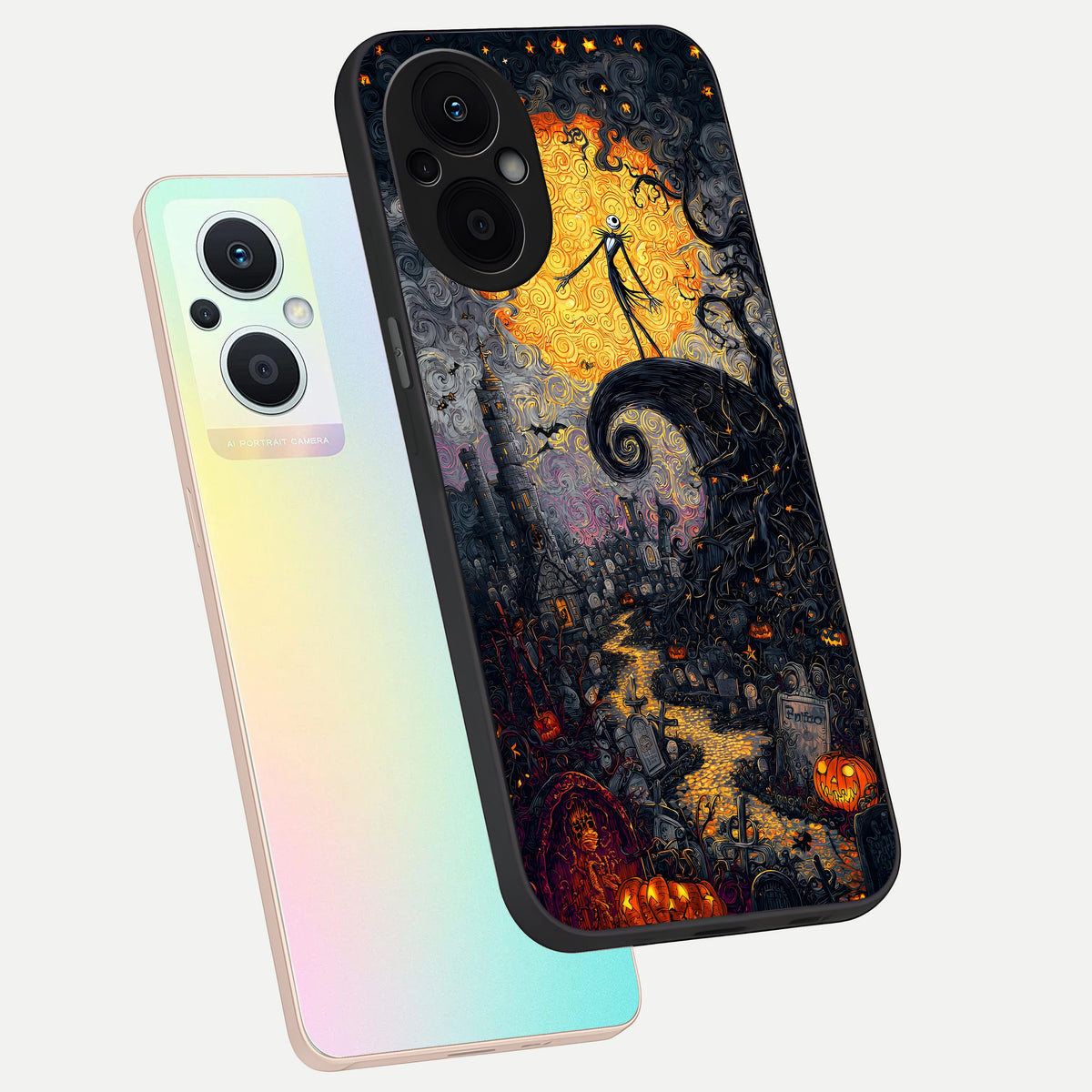  Pumpkin Moon Night phone case For Oppo F21 Pro 5G showing premium glass back cover with detailed artwork