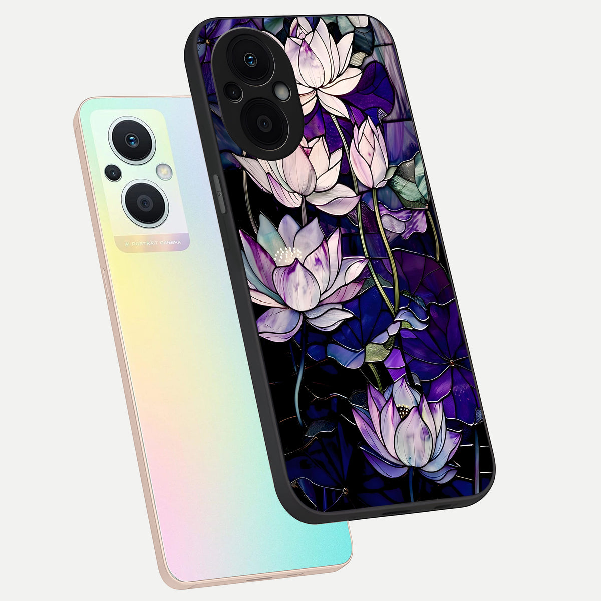  Purple Lotus Pattern phone case For Oppo F21 Pro 5G showing premium glass back cover with detailed artwork