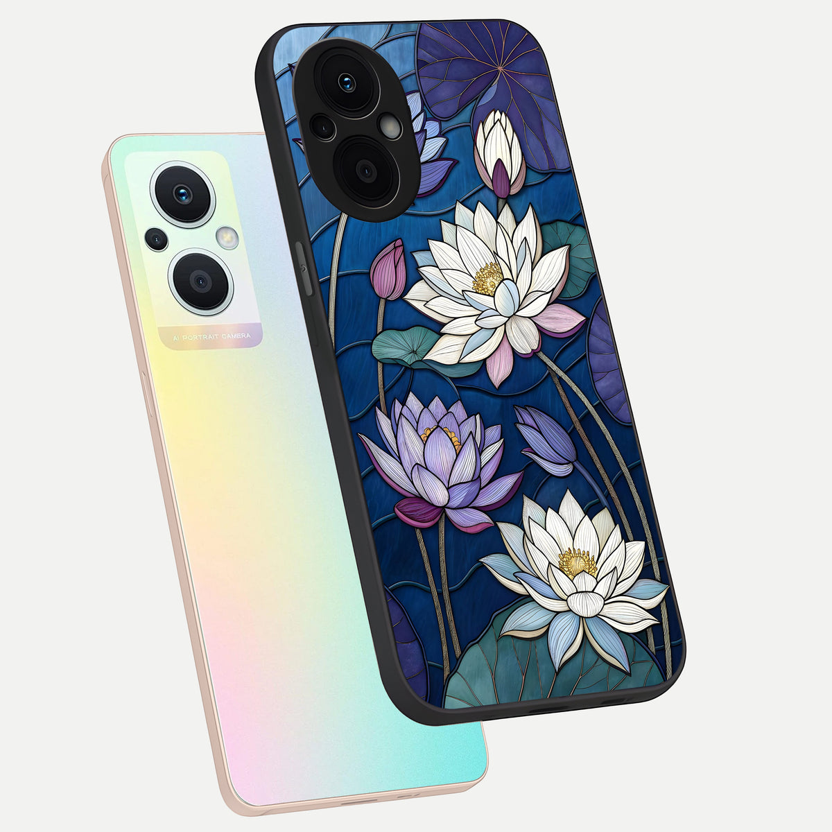  Purple Lotus Stained phone case For Oppo F21 Pro 5G showing premium glass back cover with detailed artwork