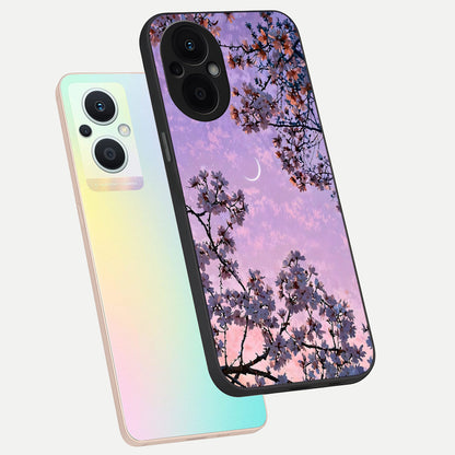  Purple Serenity Moon phone case For Oppo F21 Pro 5G showing premium glass back cover with detailed artwork