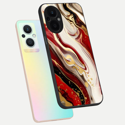  Red And White Marble phone case For Oppo F21 Pro 5G showing premium glass back cover with detailed artwork