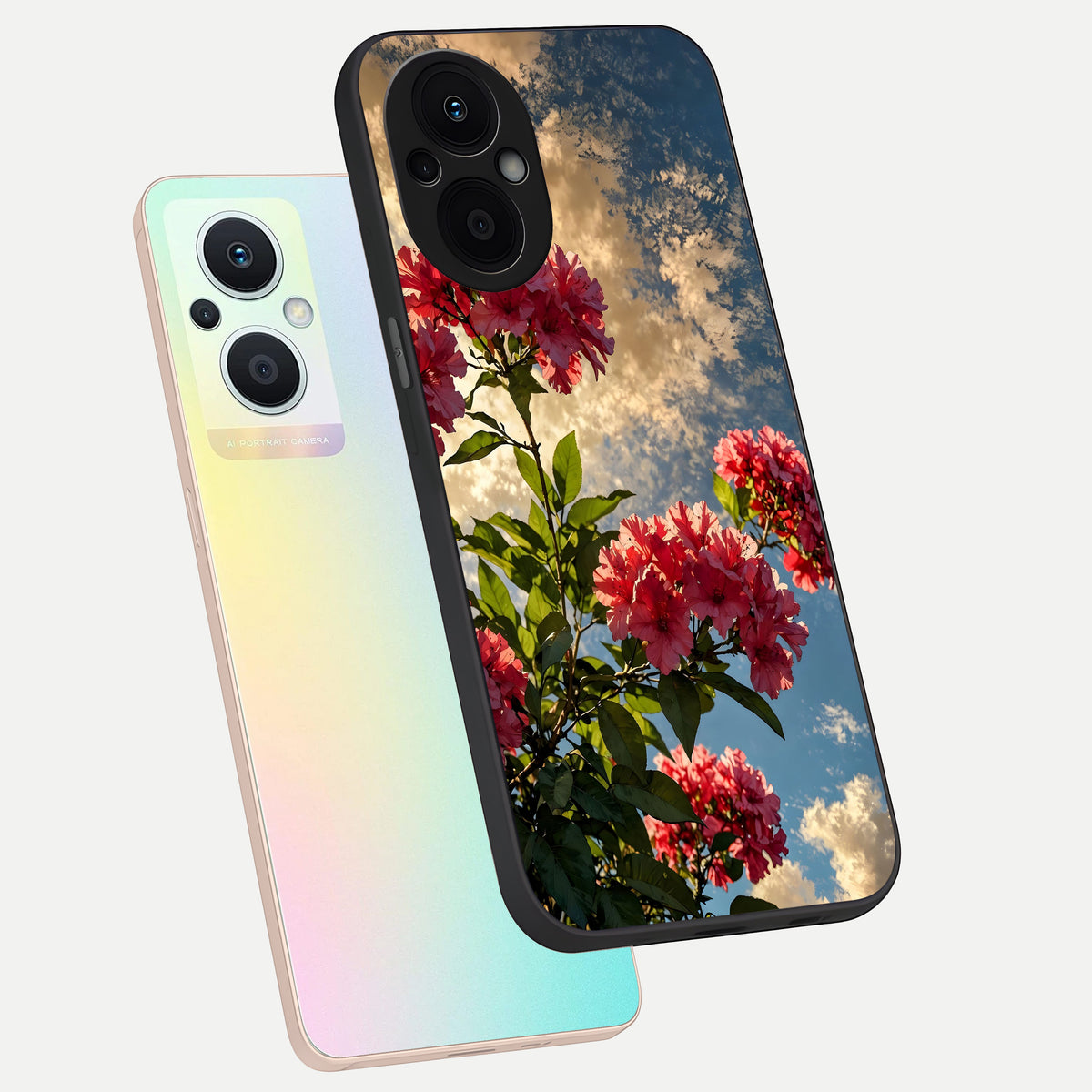  Red Bloom Skies phone case For Oppo F21 Pro 5G showing premium glass back cover with detailed artwork