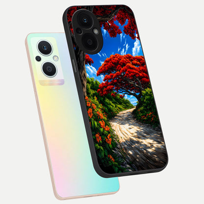  Red Trees Pathway phone case For Oppo F21 Pro 5G showing premium glass back cover with detailed artwork