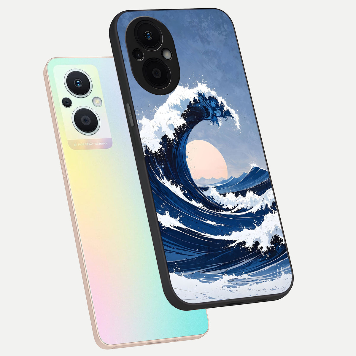 Rising Tide Power phone case For Oppo F21 Pro 5G showing premium glass back cover with detailed artwork