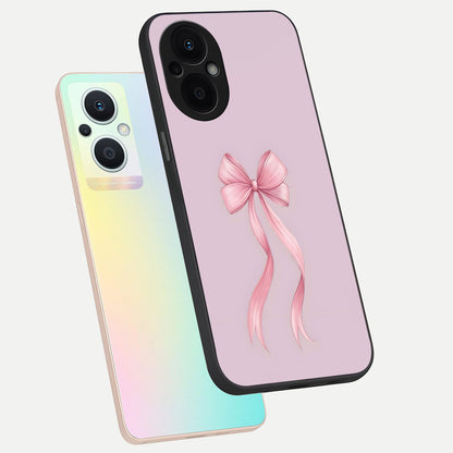  Soft Blush Bow phone case For Oppo F21 Pro 5G showing premium glass back cover with detailed artwork