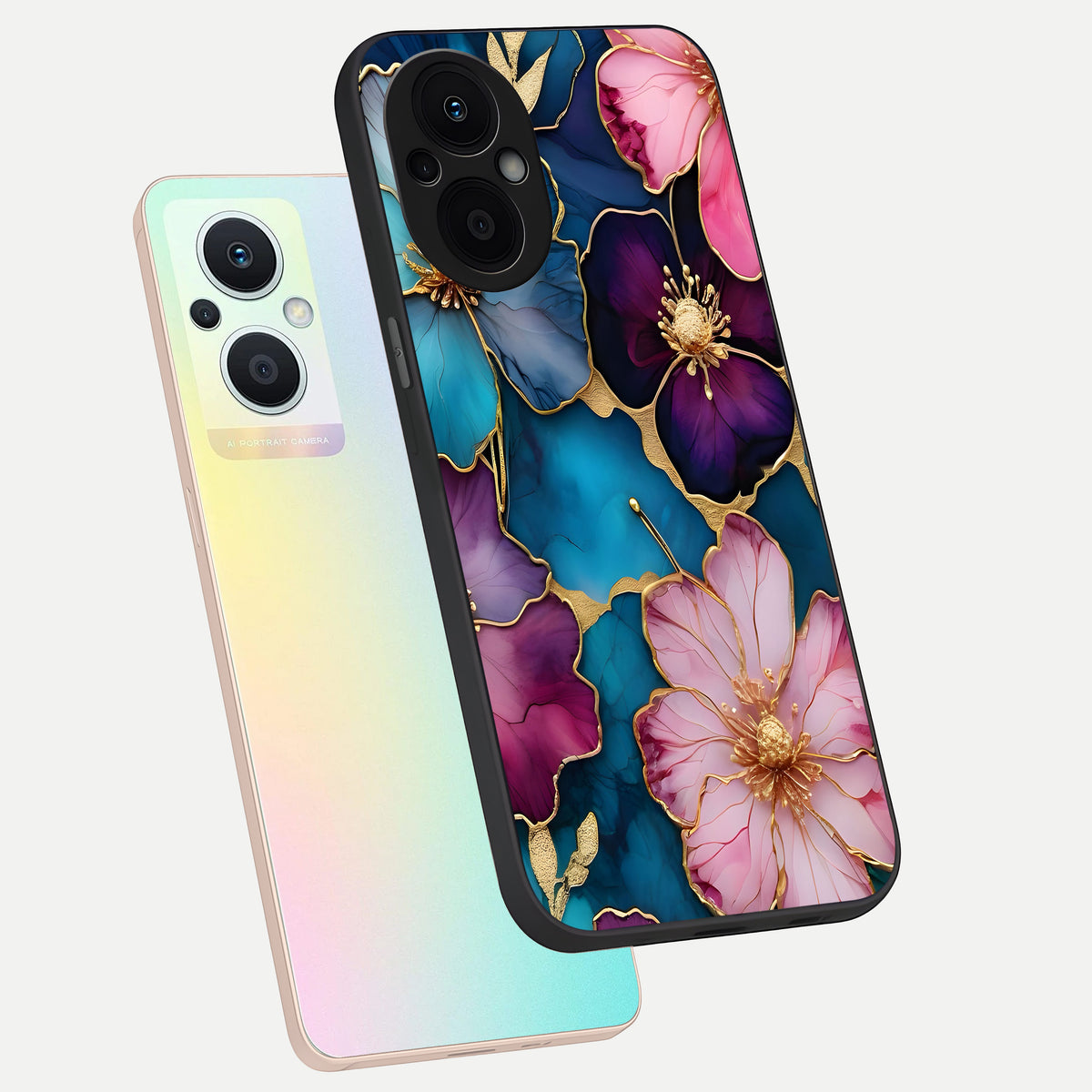  Sparkle Floral phone case For Oppo F21 Pro 5G showing premium glass back cover with detailed artwork